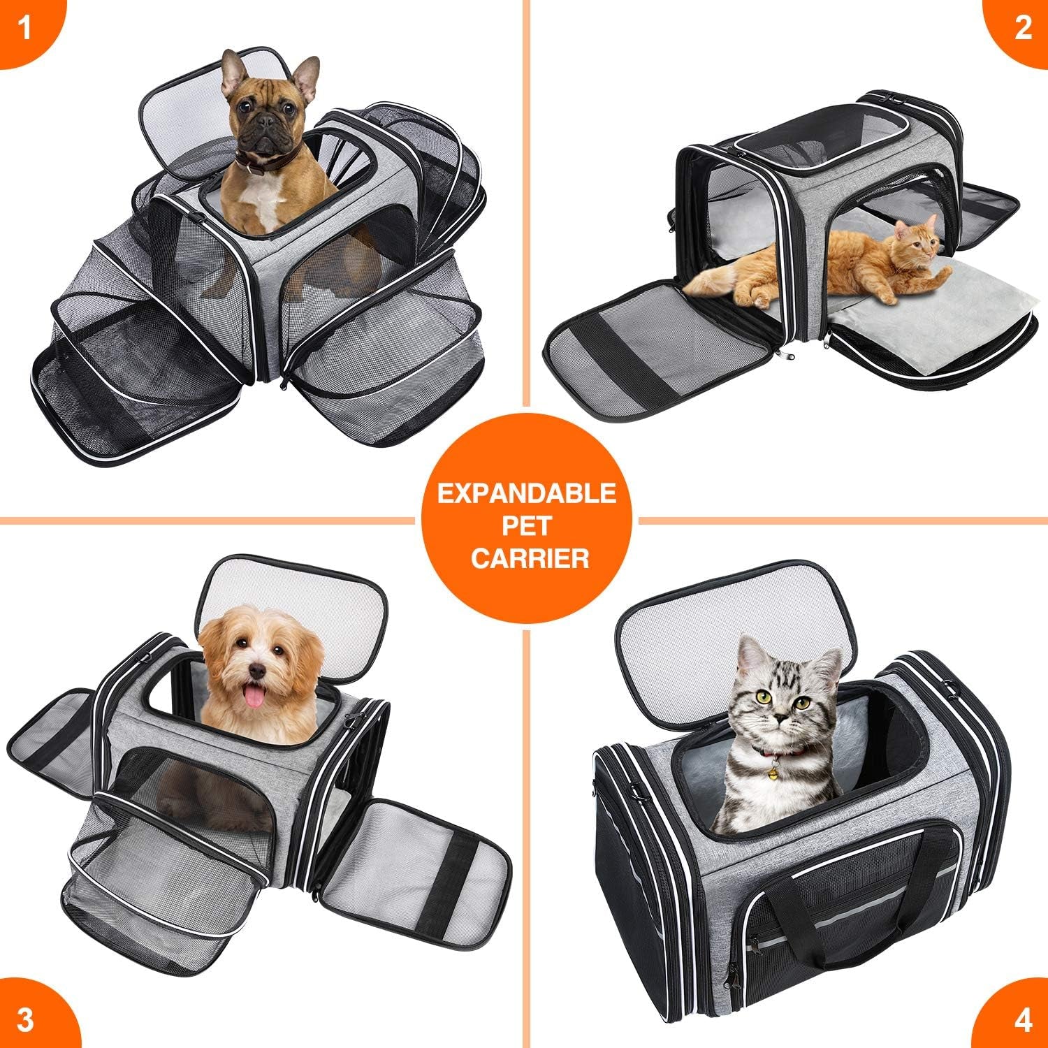 TSA Airline Approved Soft Sided Pet Carrier Top Loading 4 Side Expandable Large Travel Cats Carrier Collapsible with 3 Removable Washable Pads and 3 Pockets for Cats Kitten and Small Dogs