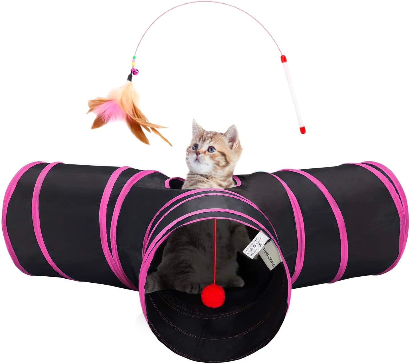 Pet Cat Tunnel Tube Cat Toys 3 Way Collapsible, Cat Tunnels for Indoor Cats，Kitty Tunnel Bored Cat Pet Toys Peek Hole Toy Ball Cat, Puppy, Kitty, Kitten, Rabbit