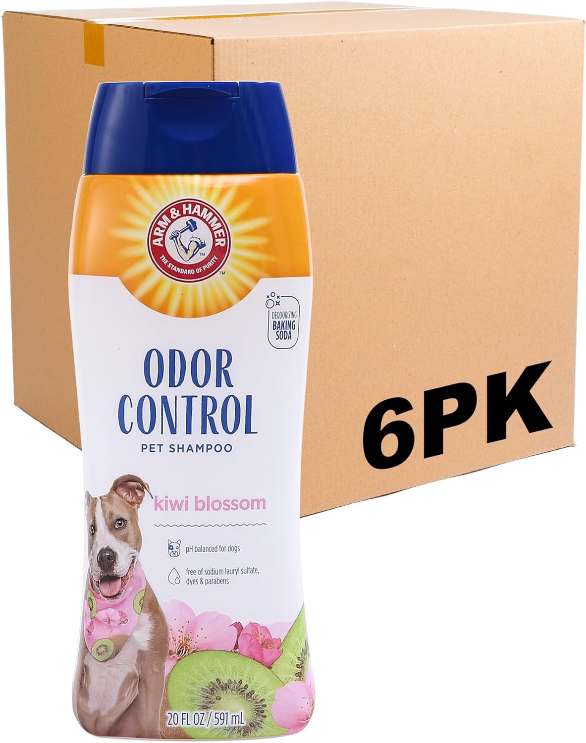 Arm & Hammer for Pets Super Deodorizing Shampoo for Dogs | Best Odor Eliminating Dog Shampoo | Great for All Dogs & Puppies, Fresh Kiwi Blossom Scent, 20 Oz, 6-Pack