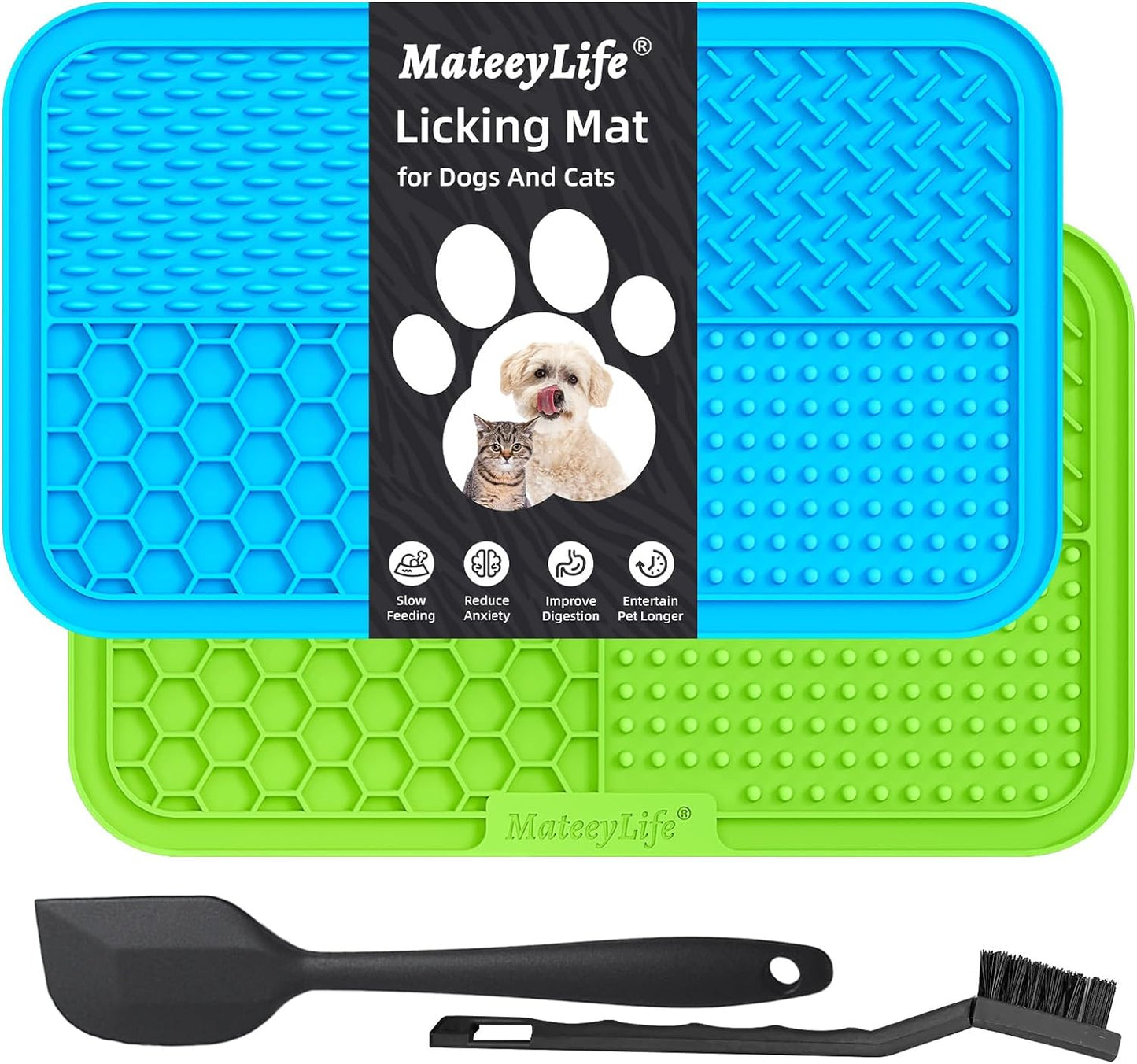 Mateeylife Large Lick Mat for Dogs and Cats with Suction Cups 2PCS, Dog Licking Mat for Anxiety Relief, Cat Peanut Butter Lick Pad, Dog Enrichment Toys for Boredom Reducer, Dog Treat Mat for Bathing