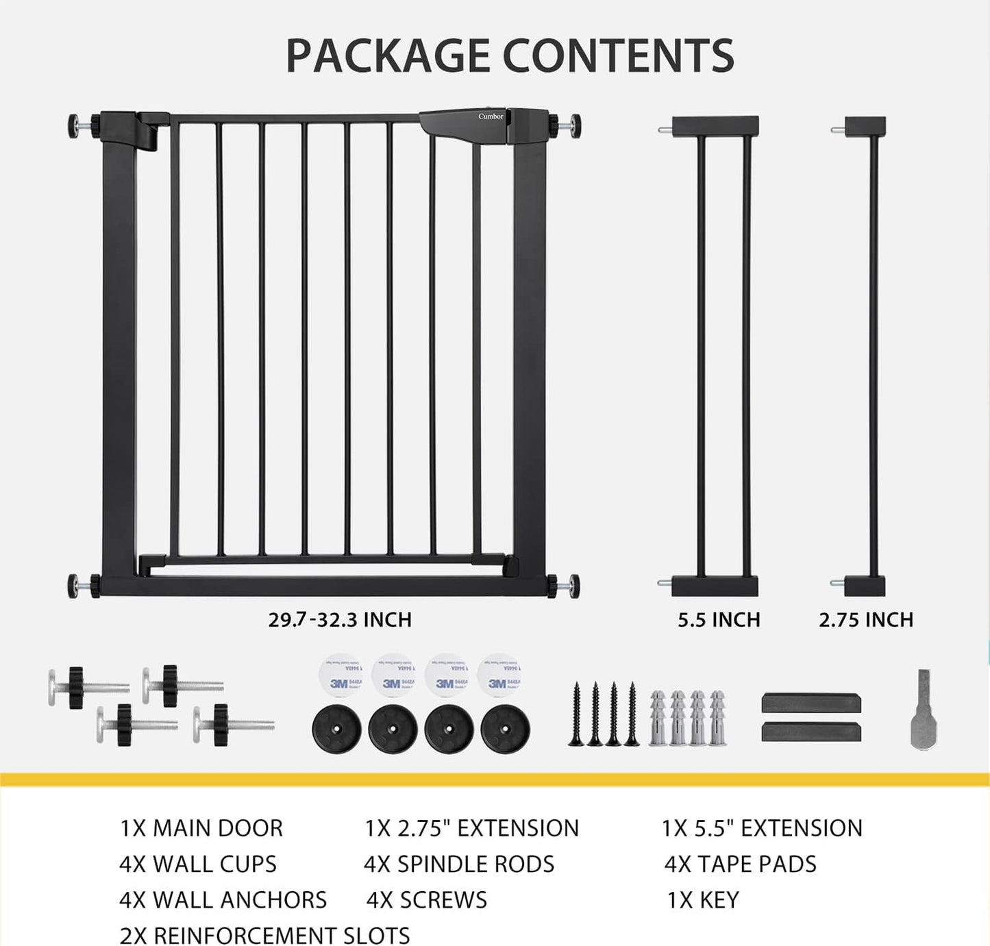 Cumbor 29.7"-40.6" Baby Gate for Stairs, Dog Gate for Doorways, Pressure Mounted Self Closing Pet Gates for Dogs Indoor, Durable Safety Child Gate with Easy Walk Thru Door, Mom'S Choice Awards Winner