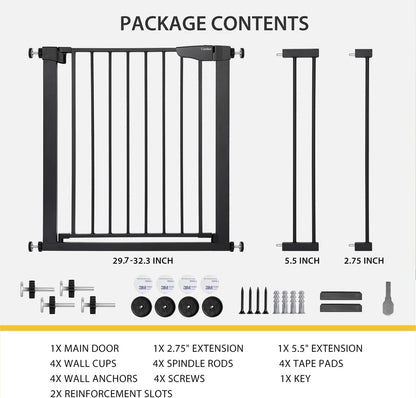 Cumbor 29.7"-40.6" Baby Gate for Stairs, Dog Gate for Doorways, Pressure Mounted Self Closing Pet Gates for Dogs Indoor, Durable Safety Child Gate with Easy Walk Thru Door, Mom'S Choice Awards Winner