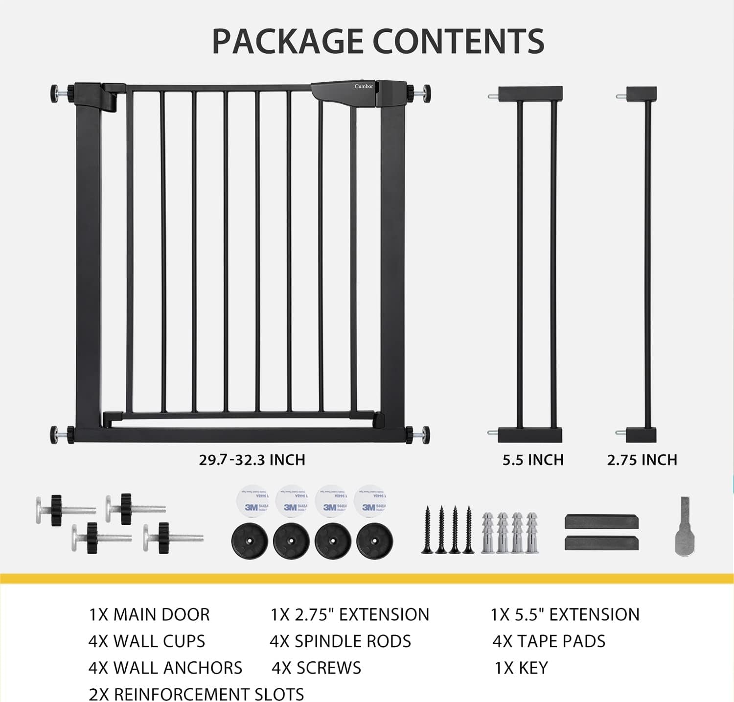 Cumbor 29.7-46" Wide Extra Tall Safety Dog and Baby Gate, 36" Tall Pressure Mounted Auto Closed Pet Gate for Stairs,Doorway, Easy Walk Thru Child Gate for the House, Black, Mom'S Choice Awards Winner