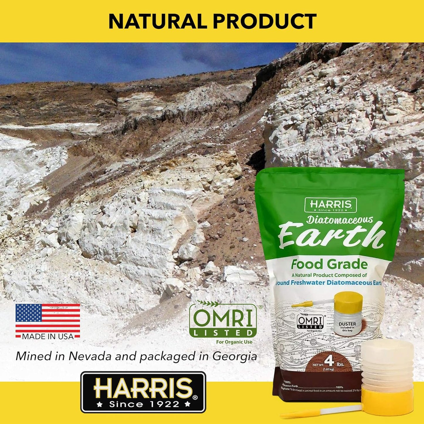 Harris Diatomaceous Earth Food Grade, 4Lb with Powder Duster Included in the Bag