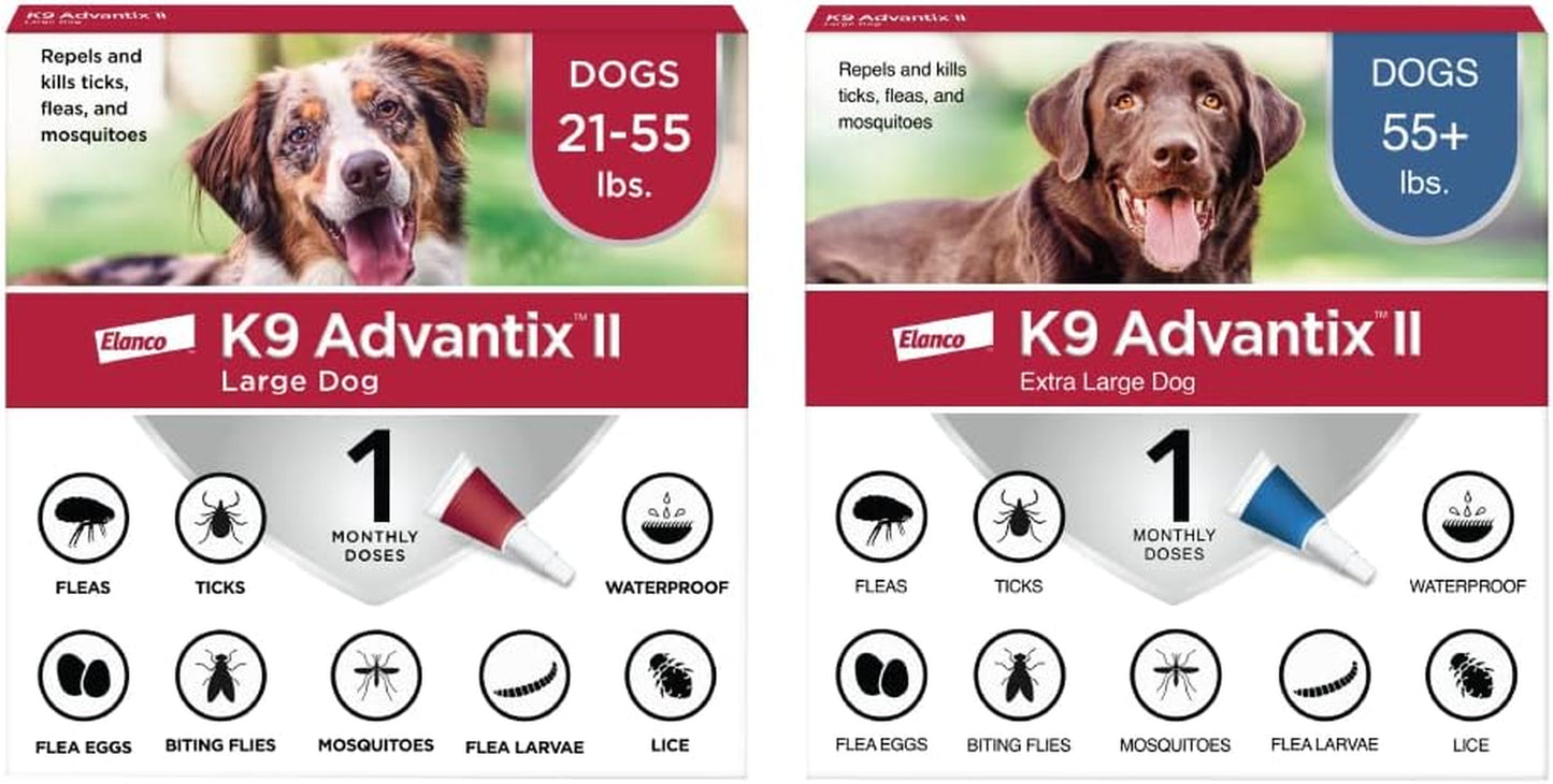 K9 Advantix II XL Dog over 55 Lbs & K9 Advantix II Large Dog 21-55 Lbs Vet-Recommended Flea, Tick & Mosquito Treatment & Prevention | 1-Mo Supply Each