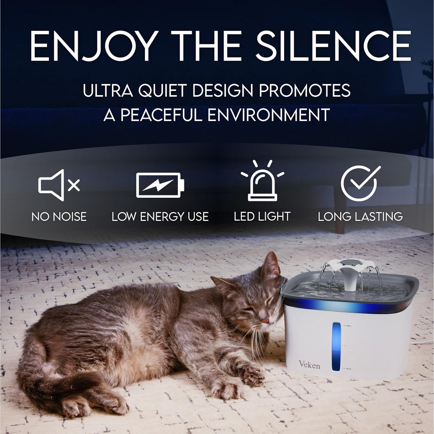 Veken 95Oz/2.8L Pet Fountain, Automatic Cat Water Fountain Dog Water Dispenser with Replacement Filters for Cats, Dogs, Multiple Pets (Blue, Plastic)