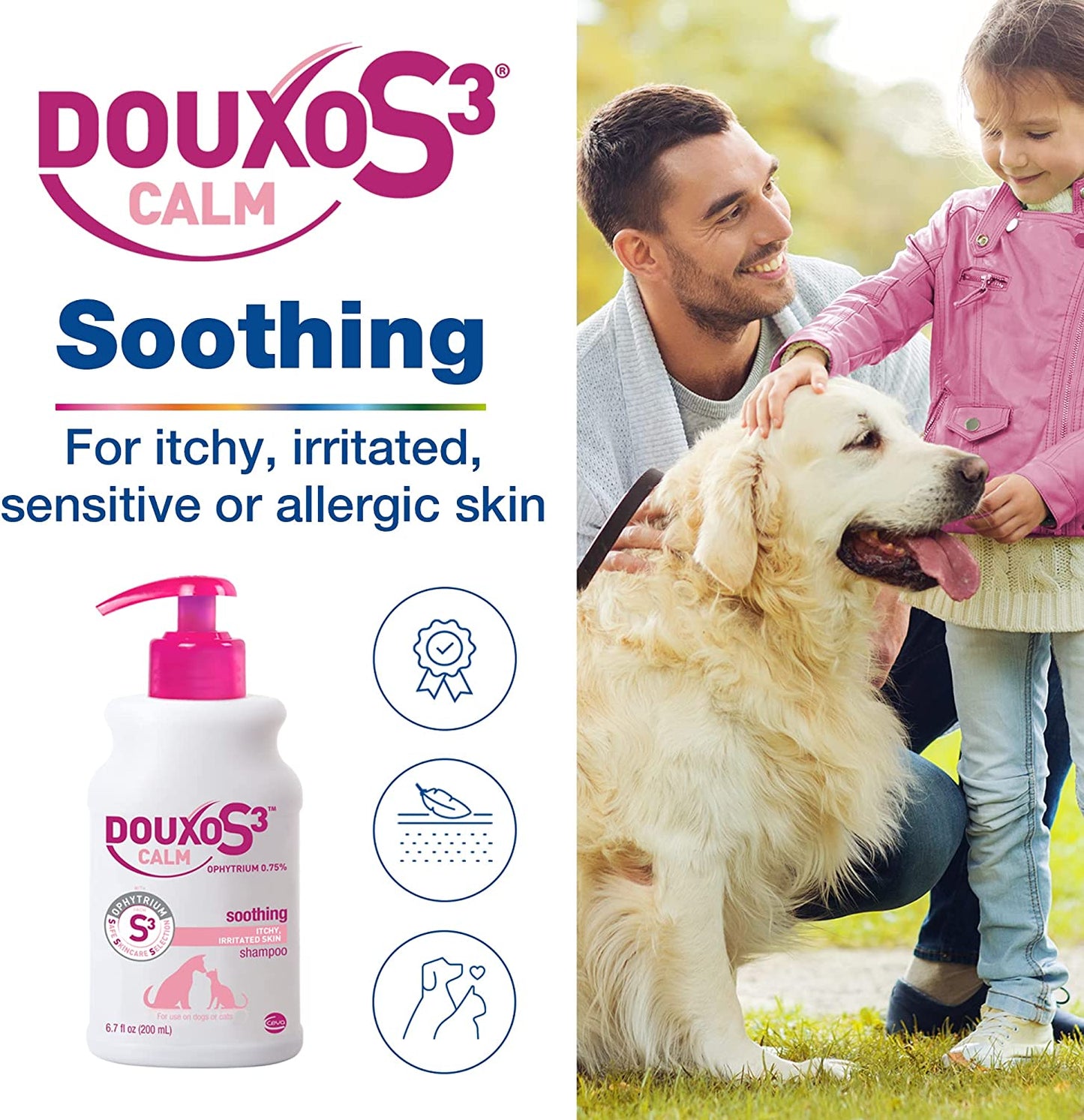 Douxo S3 Calm Shampoo 16.9 Oz (500 Ml) - for Dogs and Cats with Itchy Skin, Translucent