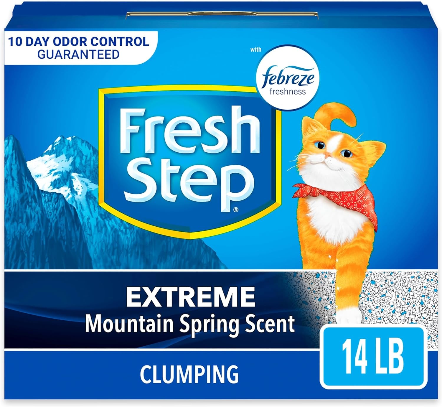 Fresh Step Extreme Clumping Litter With Febreze Freshness, Mountain Spring Scent Clumping Cat Litter With Guaranteed Odor Control, 14 lb. Box