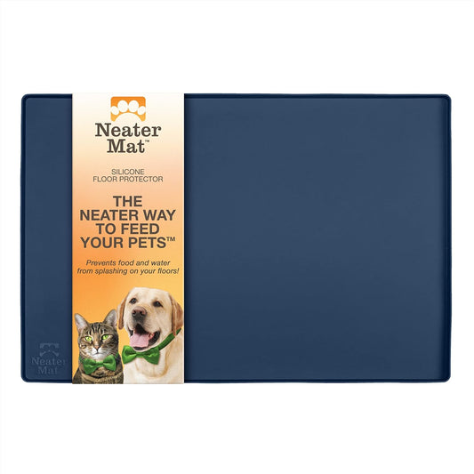 Neater Pet Brands Neater Mat - Waterproof Silicone Pet Bowls Mat - Protect Floors from Food & Water (Dark Blue, 32" X 24" Silicone)