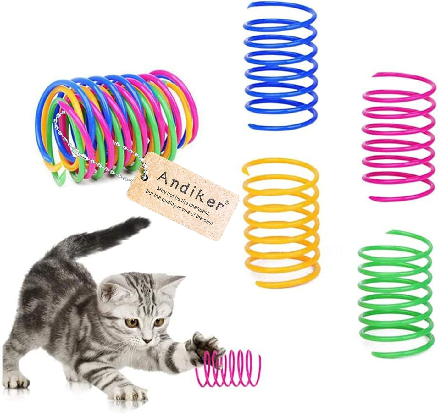 Andiker Cat Spiral Spring, 12 Pc Cat Creative Toy to Kill Time and Keep Fit Interactive Cat Toy Sturdy Heavy Plastic Spring Colorful Springs Cat Toy for Swatting, Biting, Hunting Kitten Toys