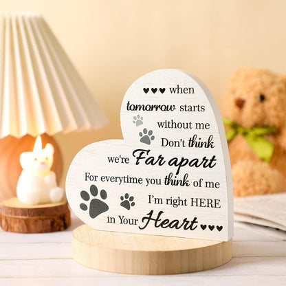 Maitys Pet Memorial Gifts Bereavement Remembrance Gifts for Loss of Dog Cat Sympathy Condolence Gifts Heart Shaped Wood Sign When Tomorrow Starts without Me Wooden Plaque for Table Desk Decor (Khaki)