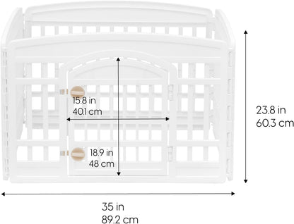 IRIS USA 24" Exercise 4-Panel Pet Playpen with Door, Dog Playpen, Puppy Playpen, for Puppies and Small Dogs, Keep Pets Secure, Easy Assemble, Fold It Down, Easy Storing, Customizable, White