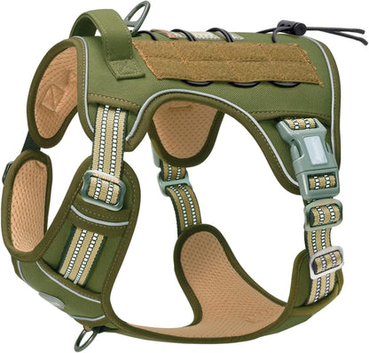 Auroth Tactical Dog Harness for Small Medium Large Dogs No Pull Adjustable Pet Harness Reflective K9 Working Training Easy Control Pet Vest Military Service Dog Harnesses M, Green