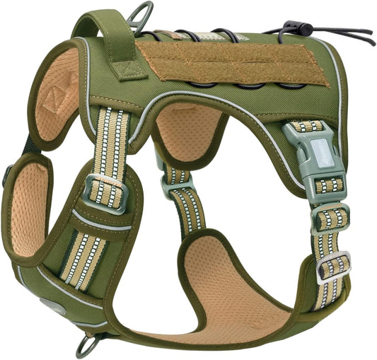 Auroth Tactical Dog Harness for Small Medium Large Dogs No Pull Adjustable Pet Harness Reflective K9 Working Training Easy Control Pet Vest Military Service Dog Harnesses S, Green