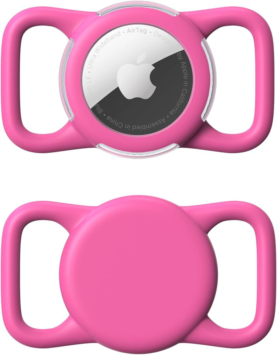 Waterproof Airtag Dog Collar Holder, Silicone & ABS Airtag Holder for Dog & Cat Collars, Ultra-Durable, Lightweight and Protective Airtag Case (Rose, Regular)