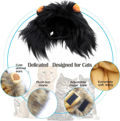Lion Mane Wig for Cat Costume Pet Adjustable Washable Comfortable Fancy Lion Hair Cat Clothes Dress for Halloween Christmas Easter Festival Party Activity (Small, Brown)