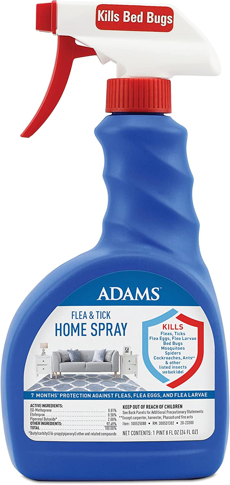 Adams Flea & Tick Spray, Kills Fleas, Flea Eggs, Larvae, Bed Bugs, Ticks, Ants, Cockroaches, Spiders, Mosquitoes and Many Other Listed Nuisance Pests in the Home, 24 Fl Oz