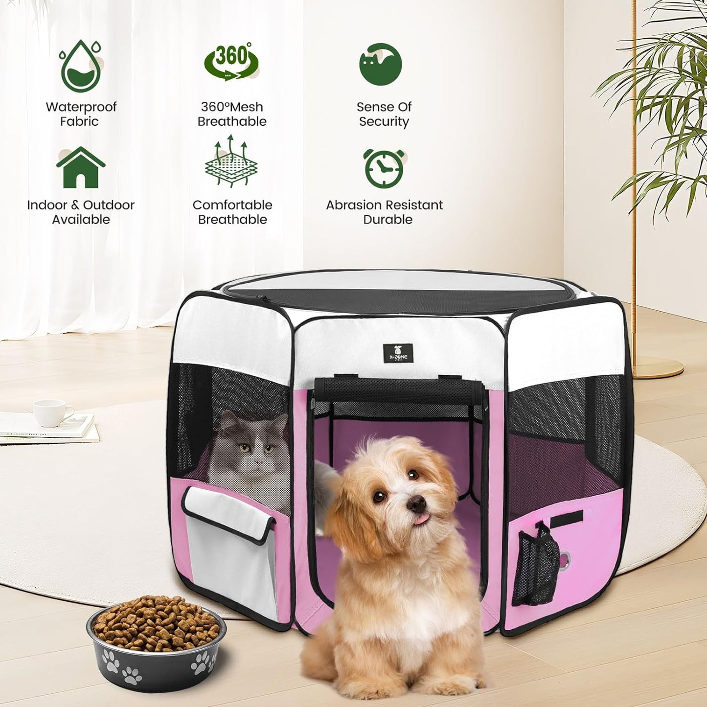 X-ZONE PET Dog Playpen Portable Pet Play Pens for Puppies, Cat, Rabbit, Chicks, Foldable Exercise Play Tent Kennel Crate, Indoor/Outdoor Travel Camping Black Small