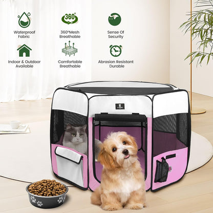 X-ZONE PET Dog Playpen Portable Pet Play Pens for Puppies, Cat, Rabbit, Chicks, Foldable Exercise Play Tent Kennel Crate, Indoor/Outdoor Travel Camping Pink Medium