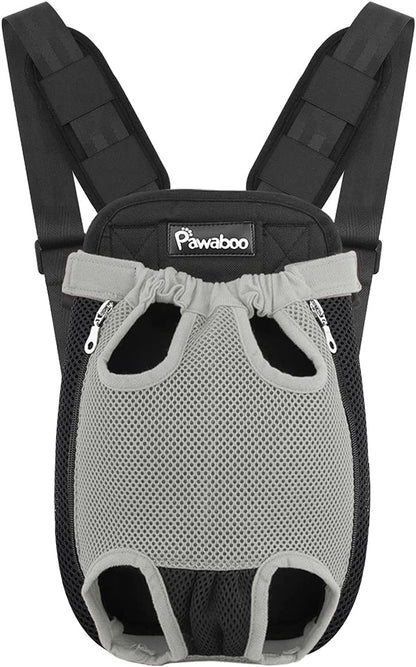 Pawaboo Pet Carrier Backpack, Adjustable Pet Front Cat Dog Carrier Backpack Travel Bag, Legs Out, Easy-Fit for Traveling Hiking Camping for Small Medium Dogs, Medium Size, Gray