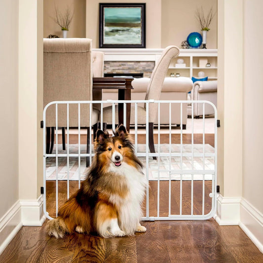 Carlson Pet Products Tuffy Metal Expandable Pet Gate, Includes Small Pet Door, 24 X 22-38 Inch, White