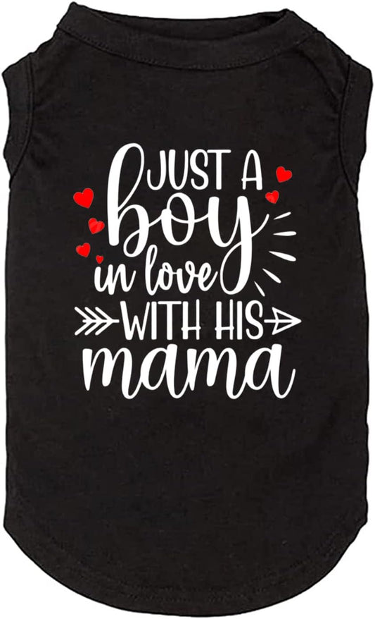 Dog Clothes Just a Boy in Love with Mama Shirts Pet Supplies Vest Small Medium Large Dog Apparel Parent-Child Suit (Large, Boy-Black)