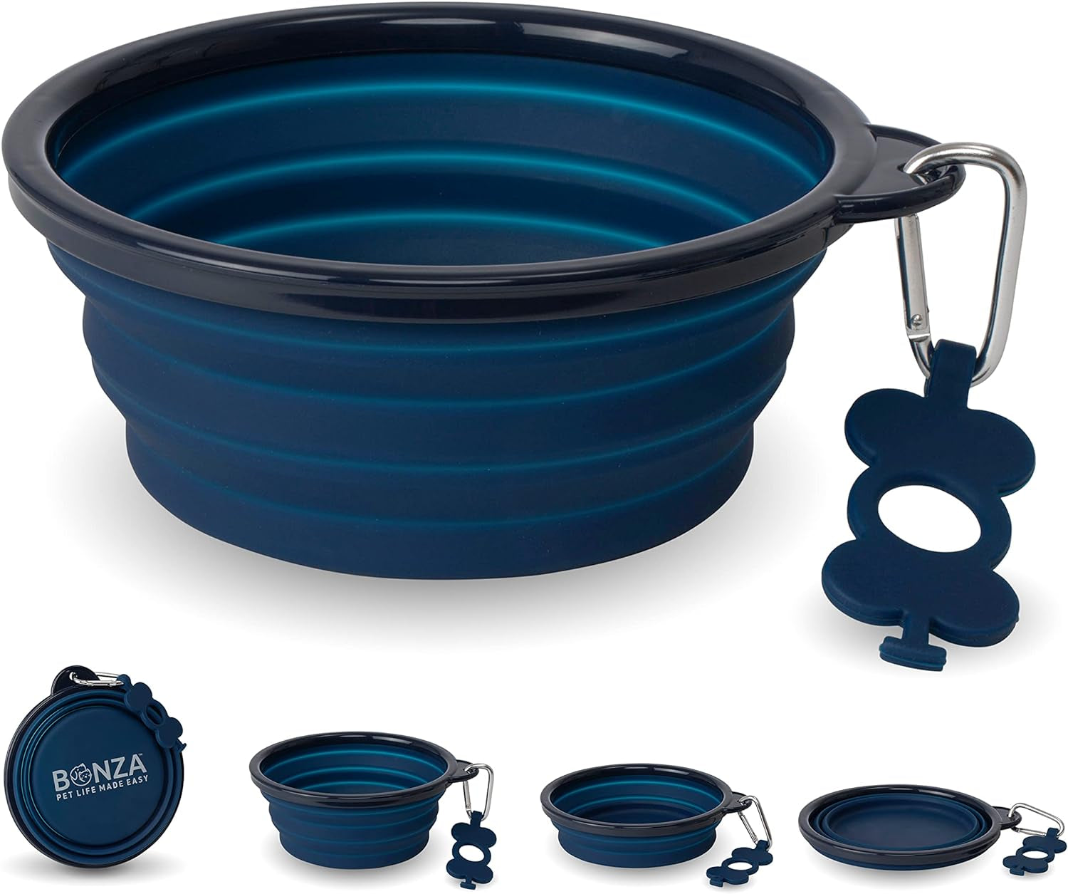 Medium Collapsible Dog Bowl 750 Ml, Sturdy Reinforced Rim, Includes Carabiner & Water Bottle Holder Keychain, Periwinkle