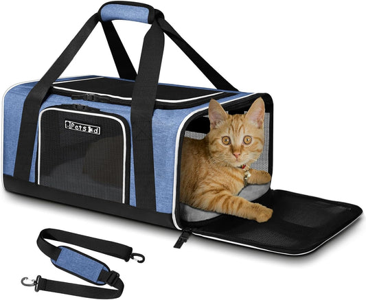 Pet Carrier 17X12X8.5 Jetblue Allegiant Airline Approved,Pet Travel Carrier Bag for Small Cats and Dogs, Soft Dog Carrier for 1-13 LBS Pets,Dog Cat Carrier with Safety Lock Zipper(Blue)