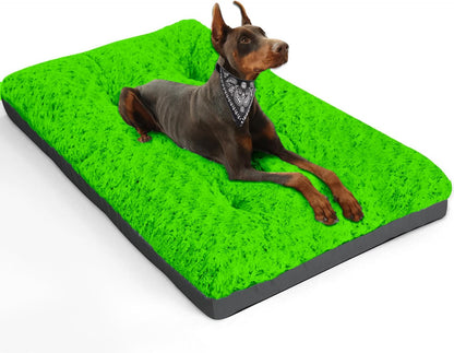 Deluxe Washable XL Dog Bed Dog Crate Mat 42 Inch Comfy Fluffy Kennel Pad Anti-Slip for Dogs up to 90 Lbs, 42" X 28", Green