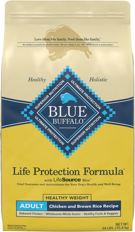 Blue Buffalo Life Protection Formula Natural Adult Healthy Weight Dry Dog Food, Chicken and Brown Rice 34-Lb