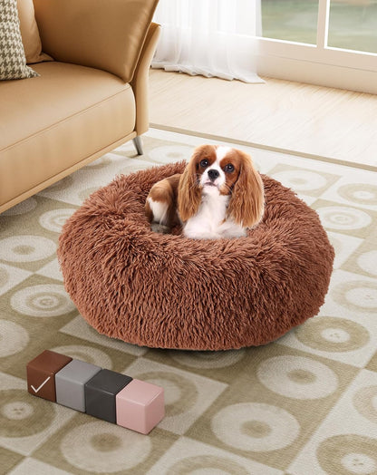 Calming Donut Bed for Dogs and Cats, Ultra Soft Circle Bed, Cozy, Waterproof, Zipper Cover, 20 in Bed, Small Dog Bed (Ocher)