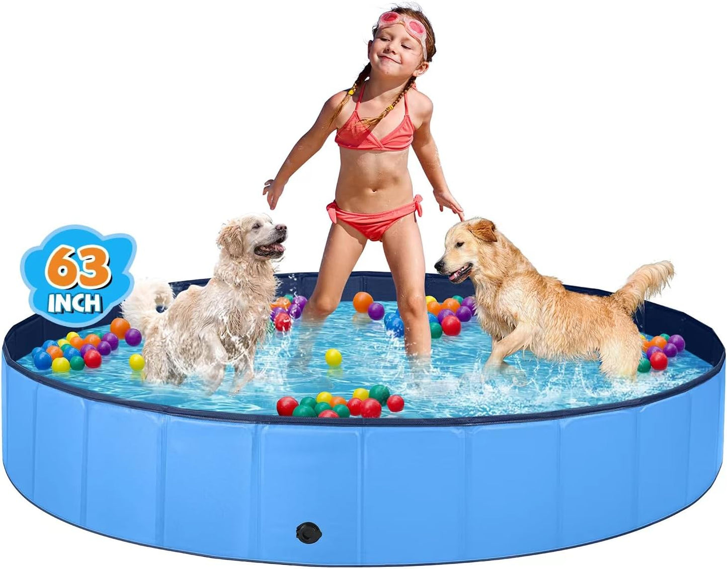 Jecoo Dog Pool for Large Dogs Kiddie Pool Hard Plastic Foldable Dog Bathing Tub Portable outside Kids Swimming Pool for Pets and Dogs