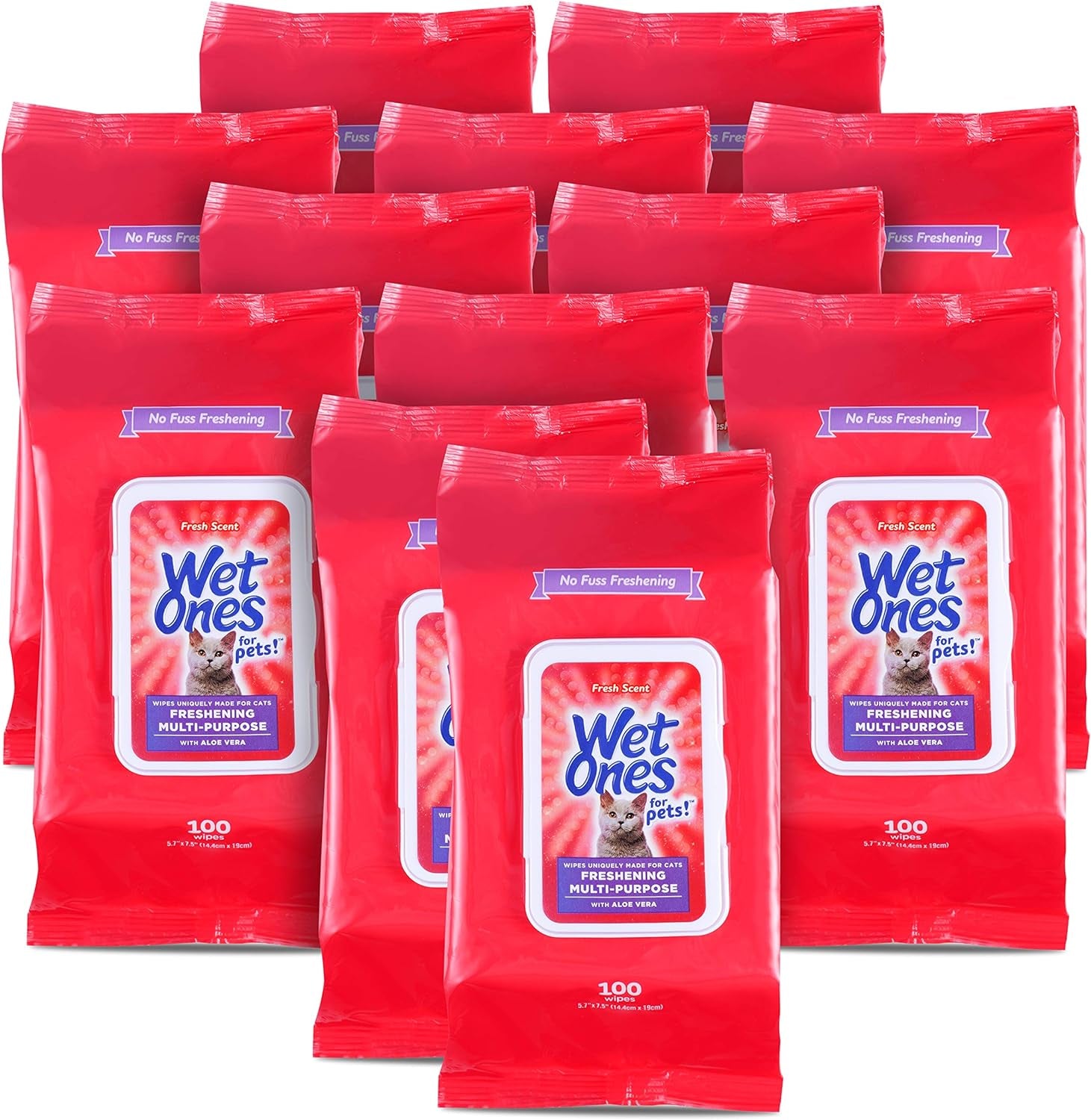 Wet Ones for Pets Freshening Multipurpose Wipes for Cats with Aloe Vera |Easy to Use Cat Cleaning Wipes, Freshening Cat Grooming Wipes for Pet Grooming in Fresh Scent|100 Ct Pouch Cat Wipes|12-Pack