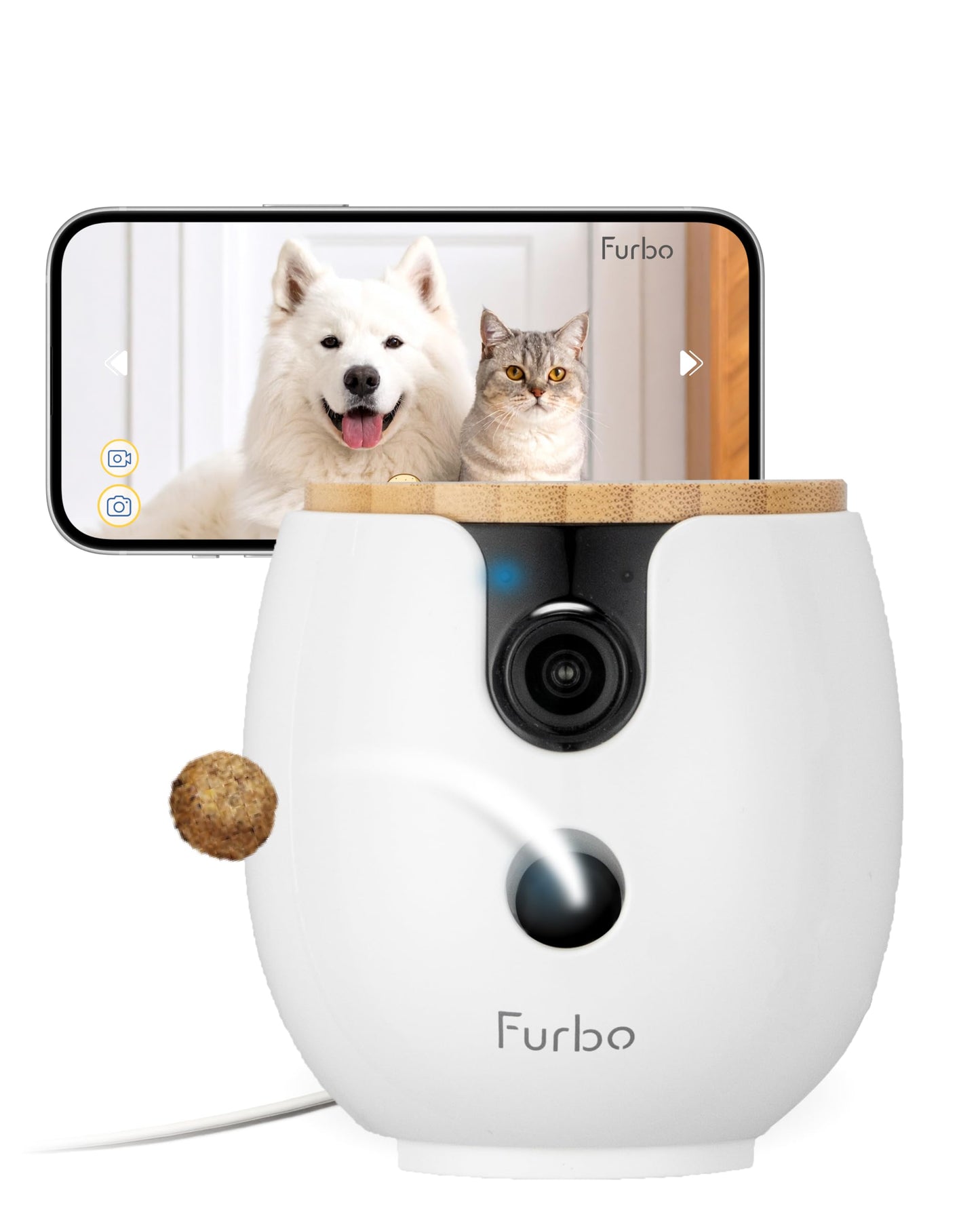 Furbo Mini 360° [New] 2K QHD Pet Camera: Dog & Cat Rotating Treat Dispenser w/Phone App, Smart Indoor Cam with 2-Way Speaker & Night Vision. No Subscription Needed. Standard See, Talk, & Toss Features