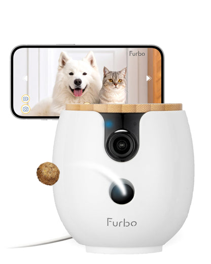 Furbo Mini 360° [New] 2K QHD Pet Camera: Dog & Cat Rotating Treat Dispenser w/Phone App, Smart Indoor Cam with 2-Way Speaker & Night Vision. No Subscription Needed. Standard See, Talk, & Toss Features