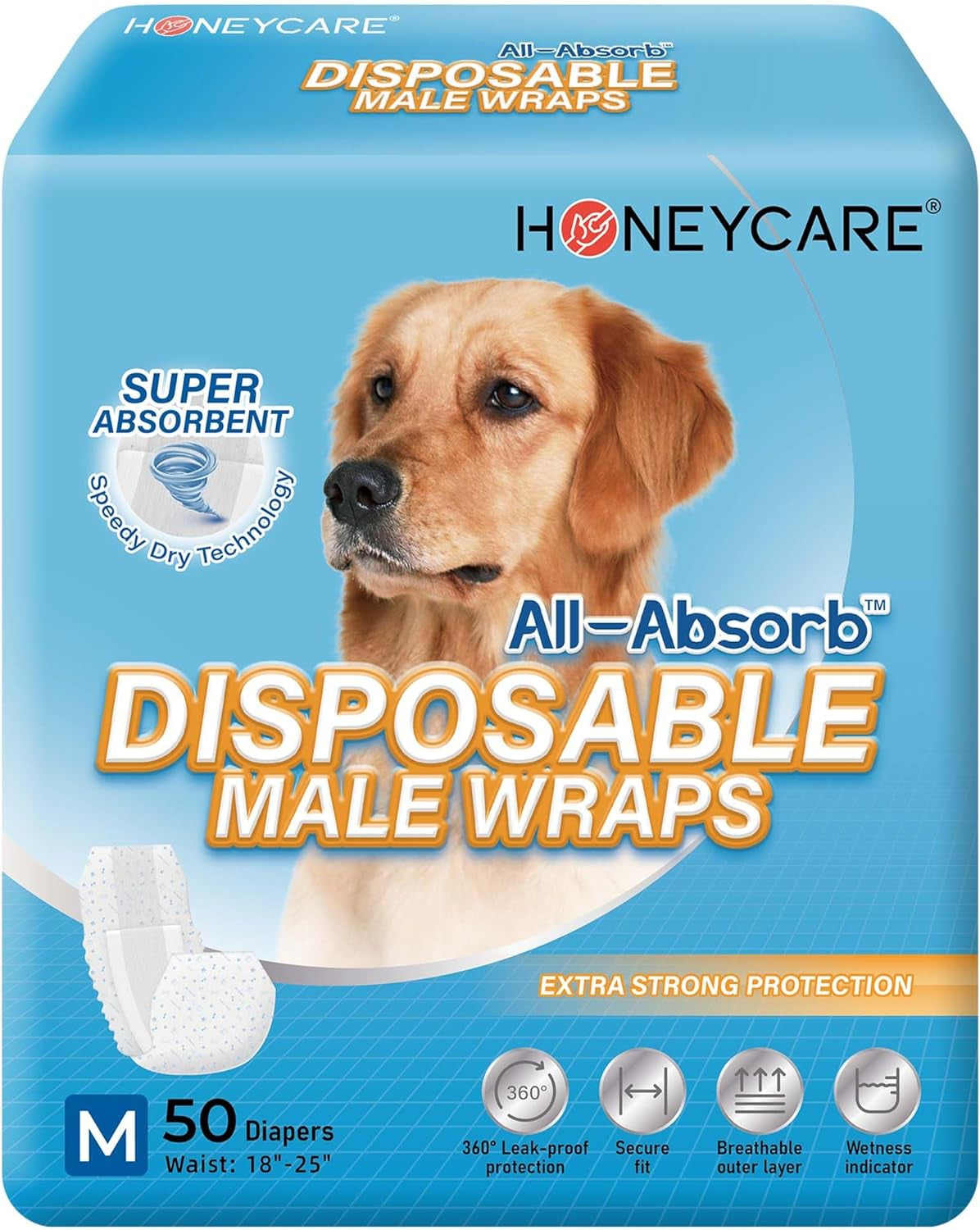 All-Absorb A25 Male Dog Wrap, 50 Count, Medium, White