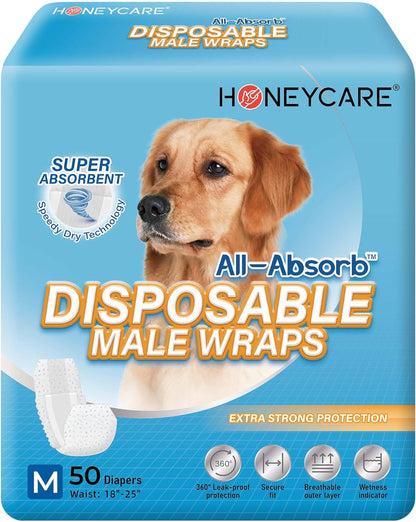 All-Absorb A25 Male Dog Wrap, 50 Count, Medium, White