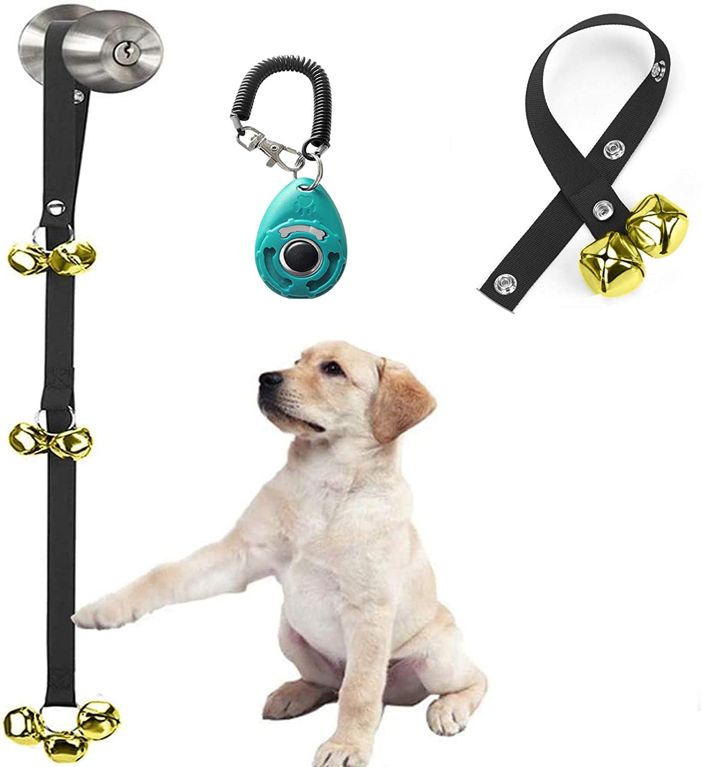 [Upgraded] Puppy Bells Dog Doorbells for Door Knob/Potty Training/Go Outside-Dog Bells for Puppies Dogs Doggy Doggie Pooch Pup Pet Hound Mutt Cat for Dog Lovers + Dog Training Clicker with Wrist Strap