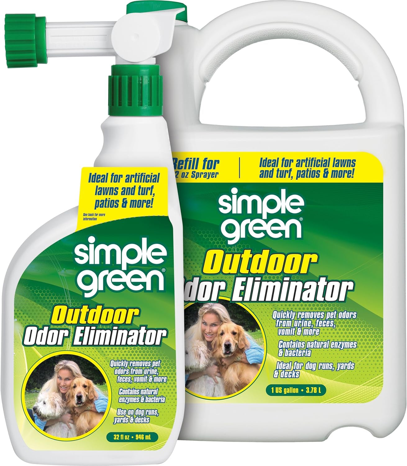 Simple Green Outdoor Odor Eliminator for Pets, Dogs, Ideal for Artificial Grass & Patio (32 Oz Hose End Sprayer & 1 Gallon Refill)