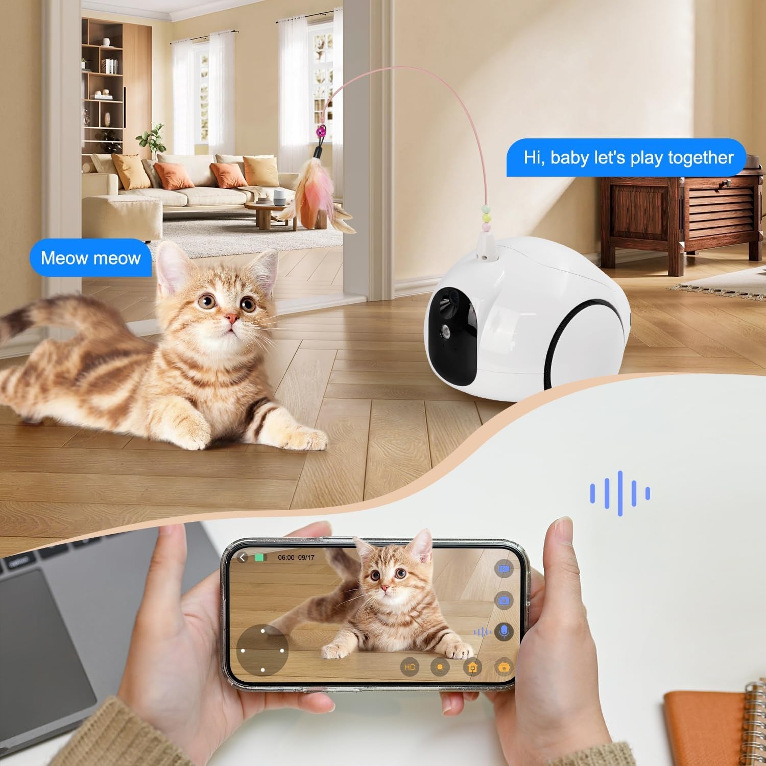 New Model 2024 Smart Cat Camera,Full House Mobile Monitoring Automatic Pet Feeder for Cats and Dogs,Phone App Controlled, 1080P Full HD Pet Camera,Two-Way Audio,Supports 2.4G Network (White)