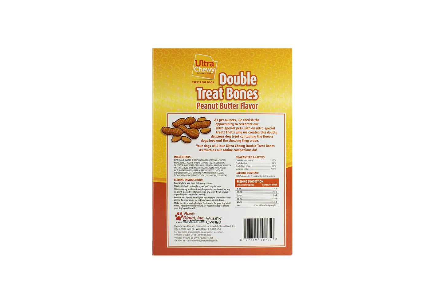 Ultra Chewy Peanut Butter Double Treat Bones: Long-Lasting Dog Treats Made in USA for Large and Small Breeds, Highly Digestible, Ideal for Aggressive Chewers (24 Count)