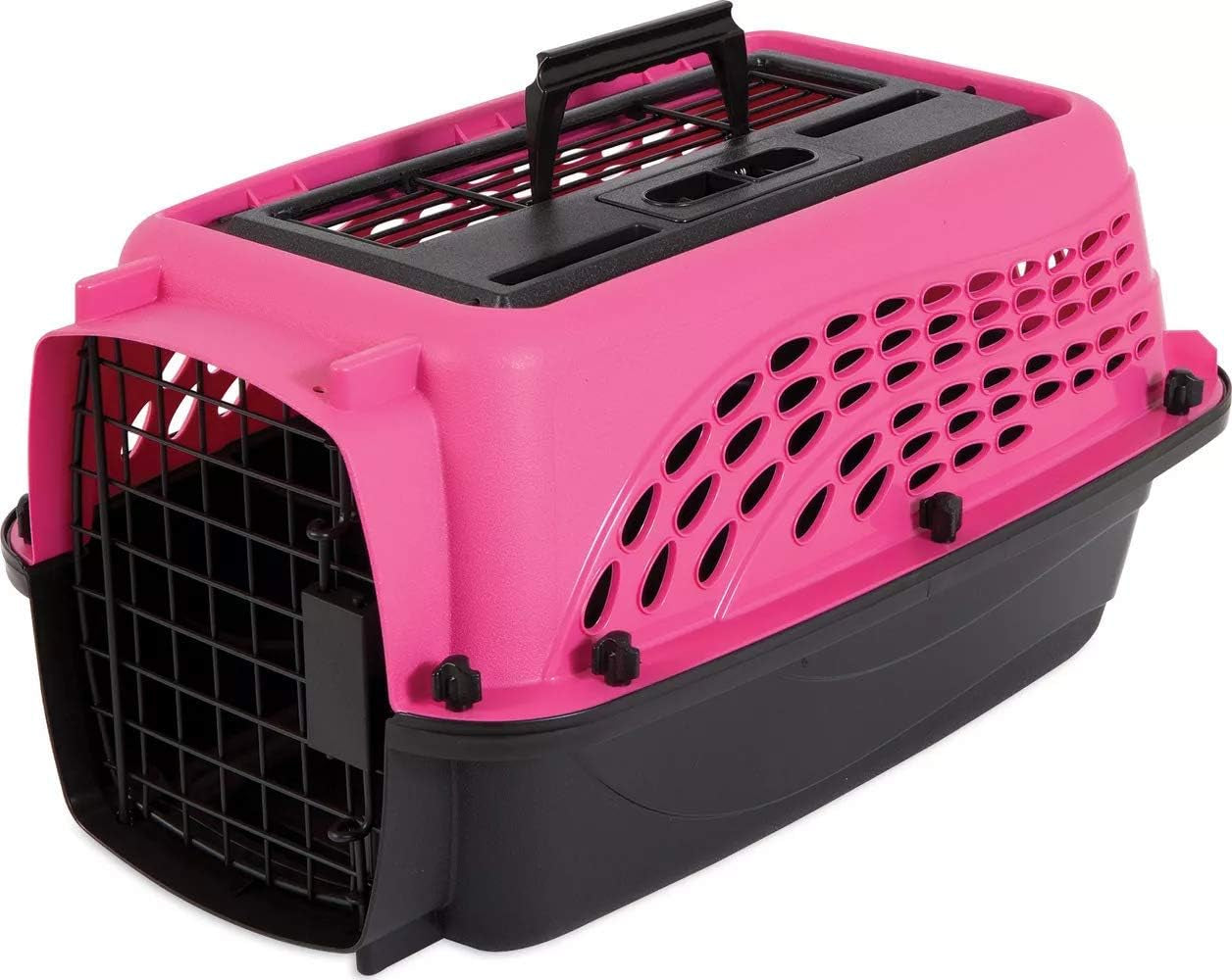 Petmate Two Door Pet Kennel for Pets up to 15 Pounds, Pink/Black, 19" Long, Made in USA