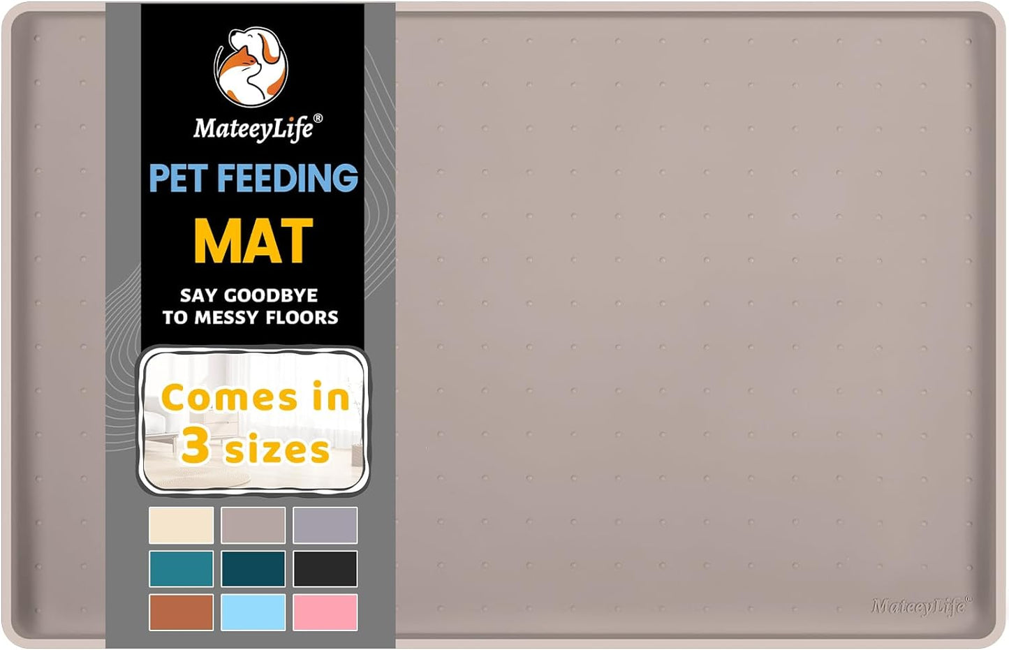 Mateeylife Silicone Cat & Dog Food Mat for Floors Waterproof, 24"X16" Dog Bowl Mats for Food and Water, Pet Feeding Mats with Lip to Prevent Spills, Pet Placemat for Messy Drinkers to Protect Floors