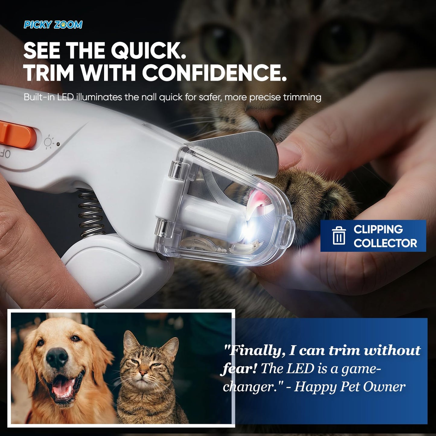 2-in-1 Dog & Cat Nail Clippers and Grinder with Light – Upgraded Safety Guard to Avoid Overcutting, Sharp Blade, Painless Quiet Pet Nail Claw Trimmers, Professional Grooming Tool for Large Small Pets