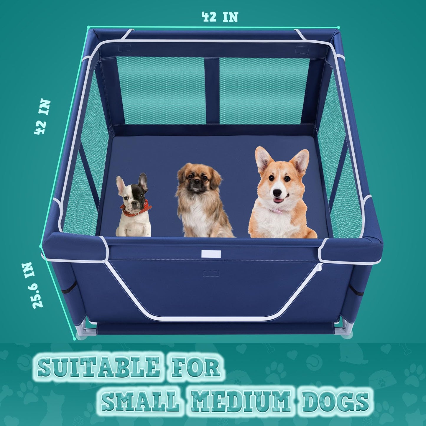 XVISHX 42x42 Inches Puppy Playpen with Gate, Dog Playpen for Puppies or Small Dogs, DogFence Pet Playpen for Indoor & Outdoor, Sturdy Safety DogPen with Thickened Fabric, High-Strength Nylon Wire Mesh