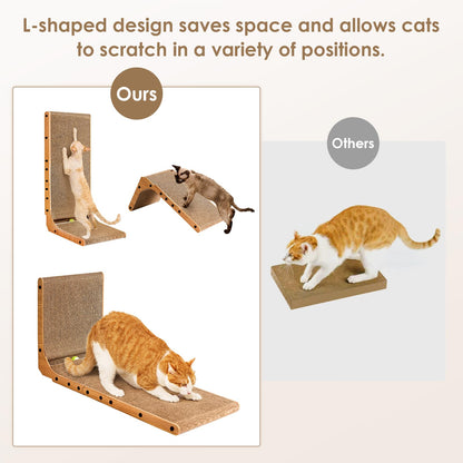EHEYCIGA Cardboard Cat Scratcher for Indoor Cats, 26.8 Inch L Shaped Vertical Cat Scratching Board with Ball Cat Toy, Large Cat Scratcher Pad, Brown
