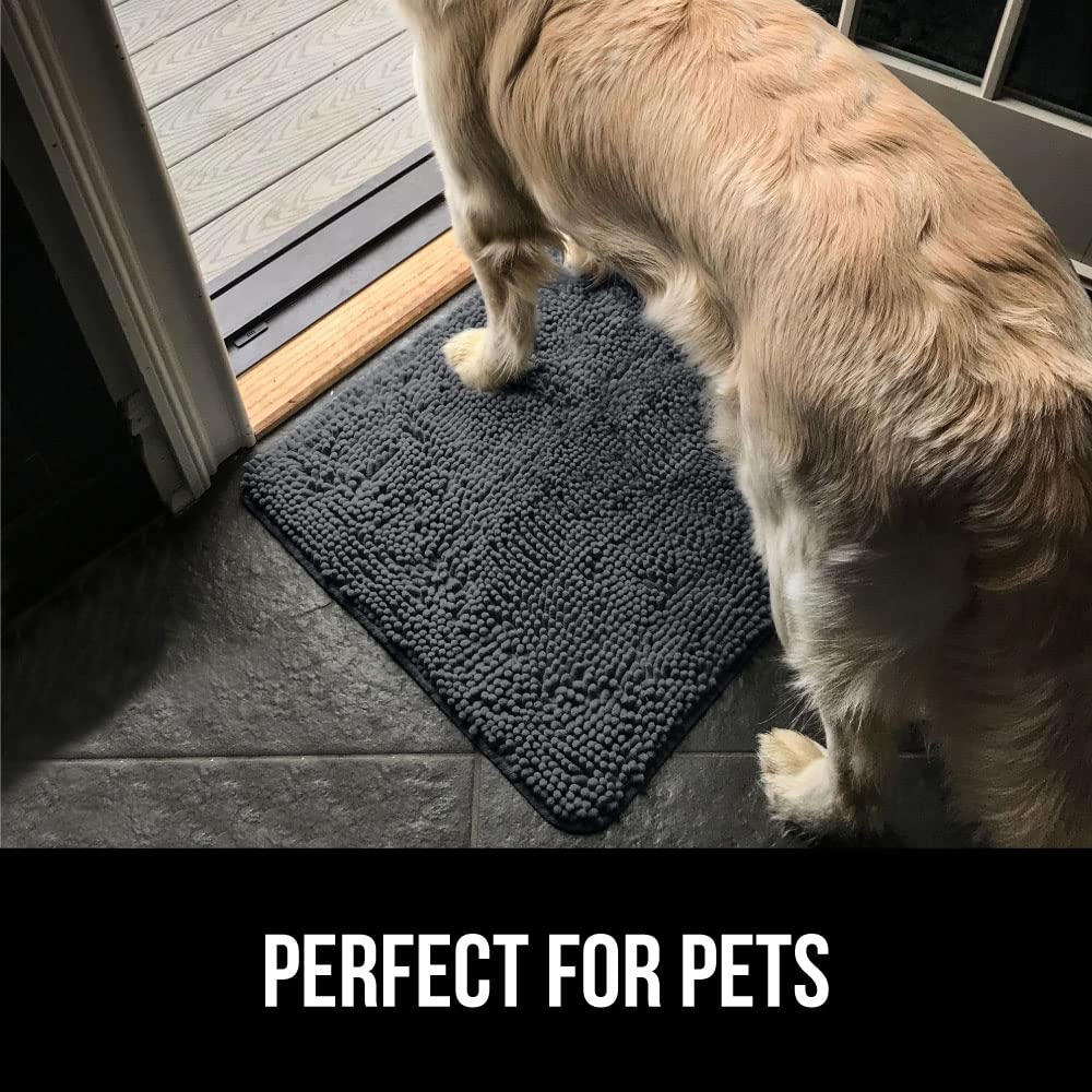 GORILLA GRIP SoakSTOPPER Dog Door Mat, 60x36 Machine Washable Rug Absorbent Doormat Captures Moisture Mud Dirt, Quick Dry Soft Chenille Entryway Rugs Indoor Entrance Mats for Dog Paws, Charcoal