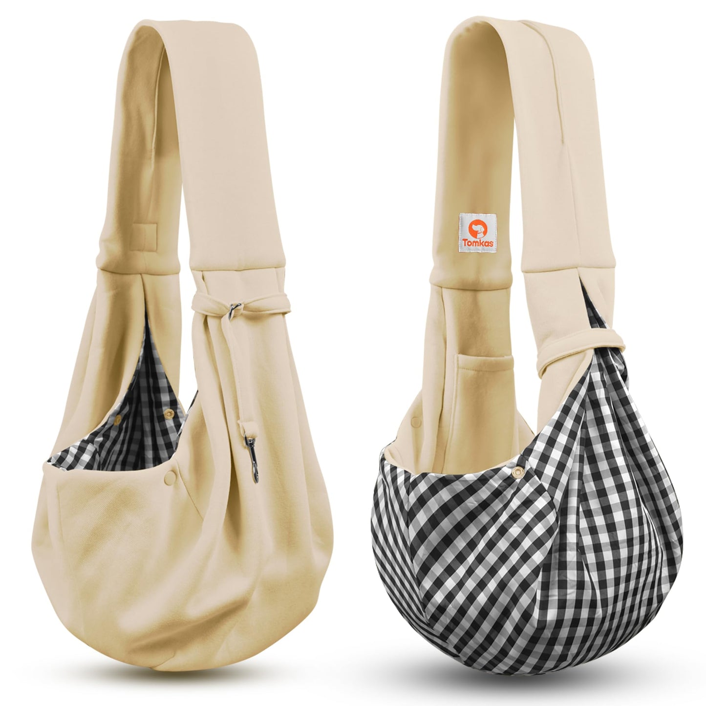 Tomkas Small Dog Sling Carrier - Classic Pocket & Classic Strap - for 3-10 lbs Pets(Cream)