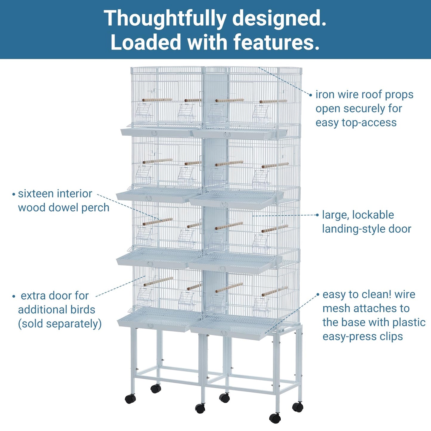 Garvee Lot-4 Breeding Bird Cage, Parrot Cage, Stackable Center Divided Breeder, Seperate Removable Tray, Removable Divider, Lockable Caster, for Birds and Finch