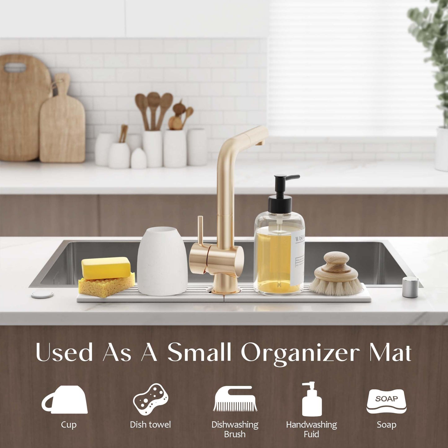 Eormoe Faucet Mat for Kitchen Sink – Diatomite Stone Drying Mat & Sink Protector, Prevent Moisture – Sink Splash Guard Water-Absorbing Stone Tray for Bathroom Counter (Light Grey,23.6" x 3.9")